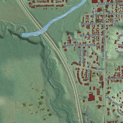 Second close-up of the map of Cannon Falls, Minnesota print showing more streets and buildings