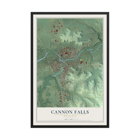Map of Cannon Falls, Minnesota, 12 x 18 inch print in a black wood frame