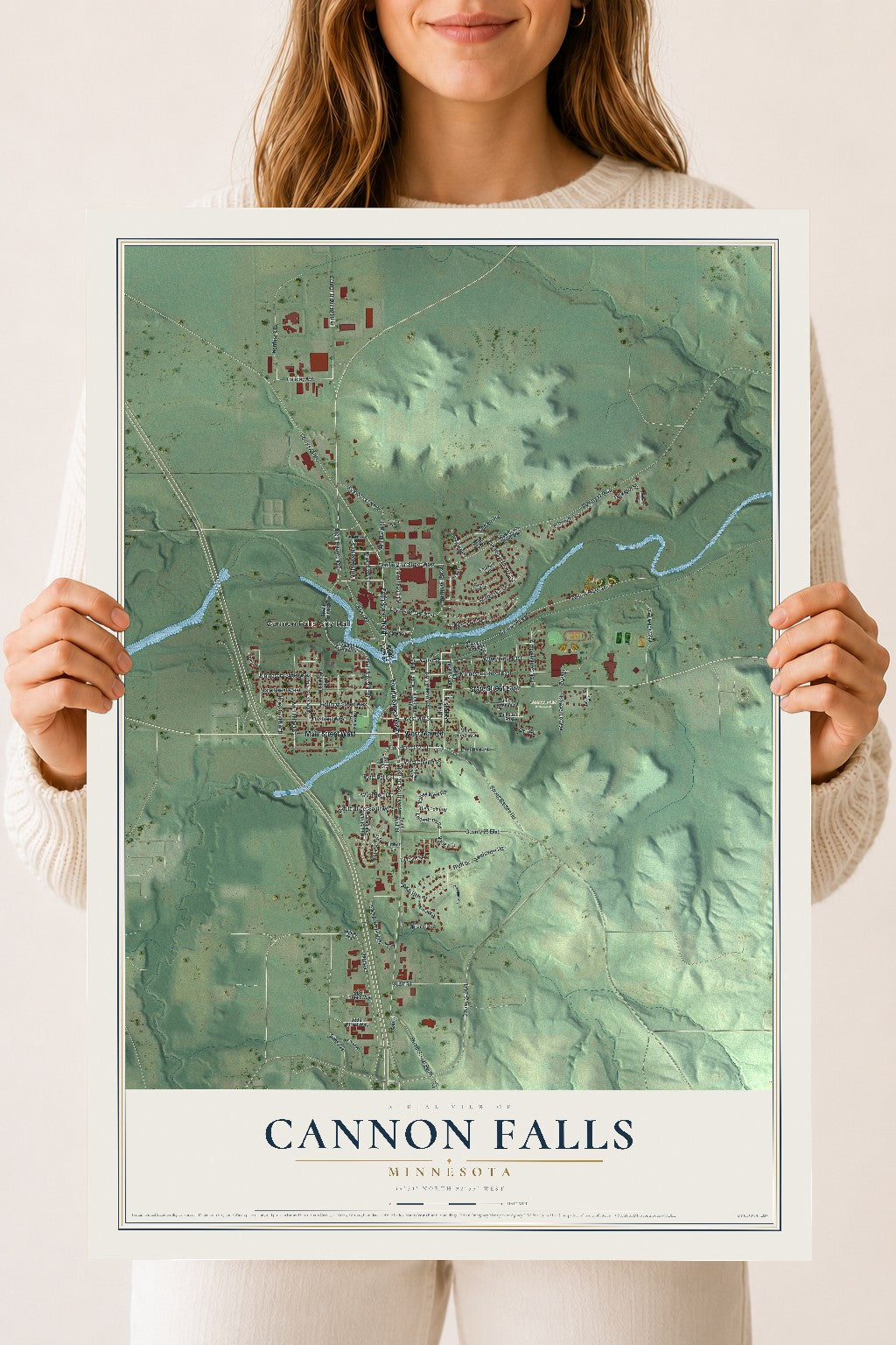 Map of Cannon Falls, Minnesota, 18 x 24 inch unframed archival matte print