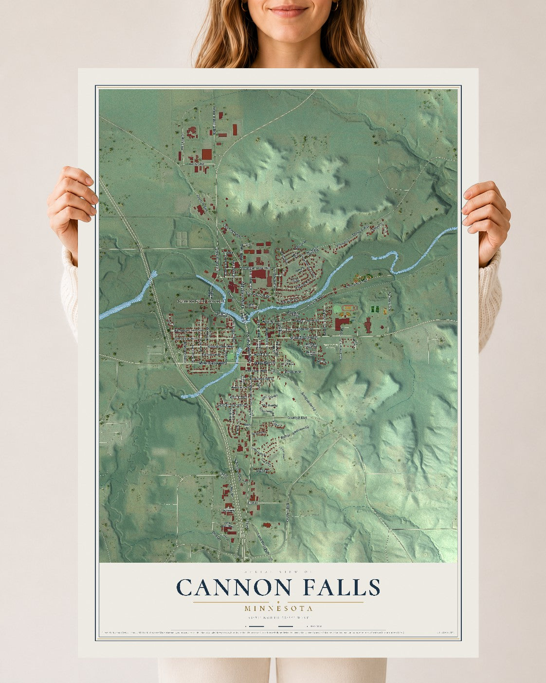 Map of Cannon Falls, Minnesota, 24 x 36 inch unframed archival matte print