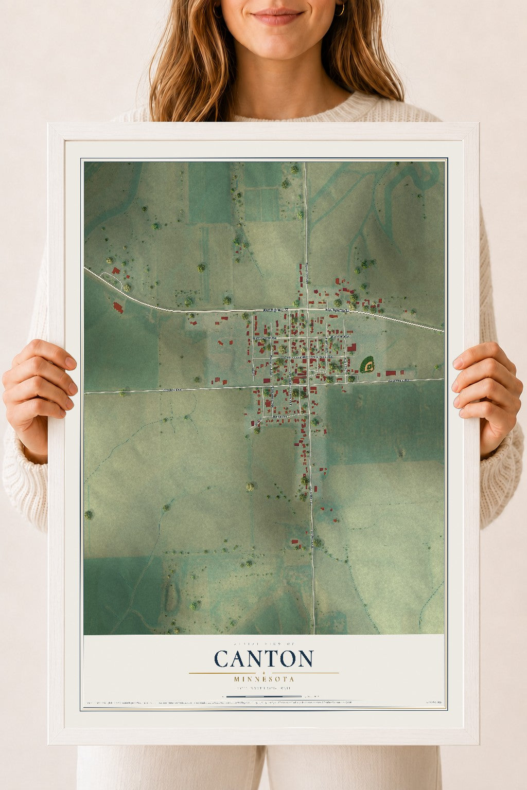 Map of Canton, Minnesota, 18 x 24 inch print in a white wood frame