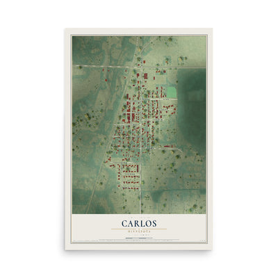 Map of Carlos, Minnesota, 12 x 18 inch unframed archival matte print
