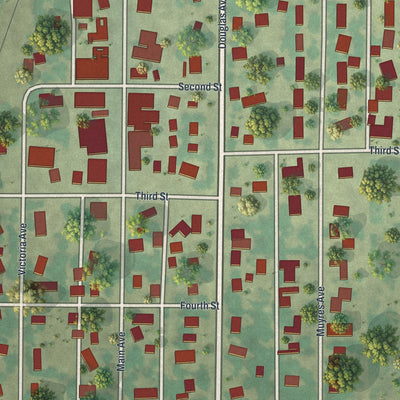 Close-up of the map of Carlos, Minnesota print showing street and building detail