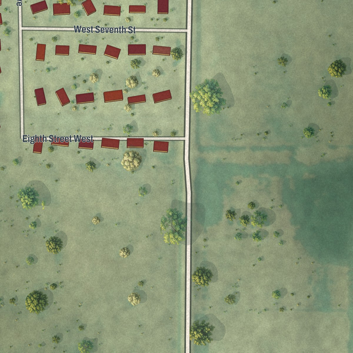 Second close-up of the map of Carlos, Minnesota print showing more streets and buildings
