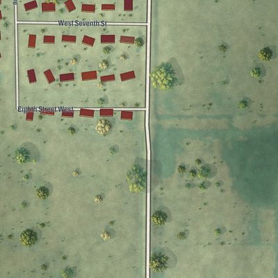 Second close-up of the map of Carlos, Minnesota print showing more streets and buildings