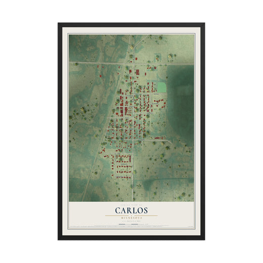 Map of Carlos, Minnesota, 12 x 18 inch print in a black wood frame
