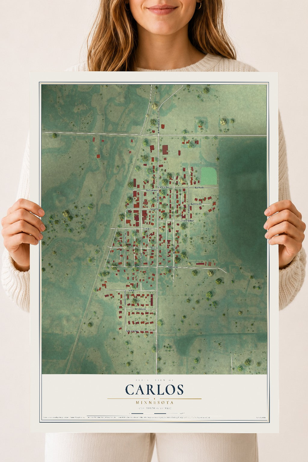 Map of Carlos, Minnesota, 18 x 24 inch unframed archival matte print
