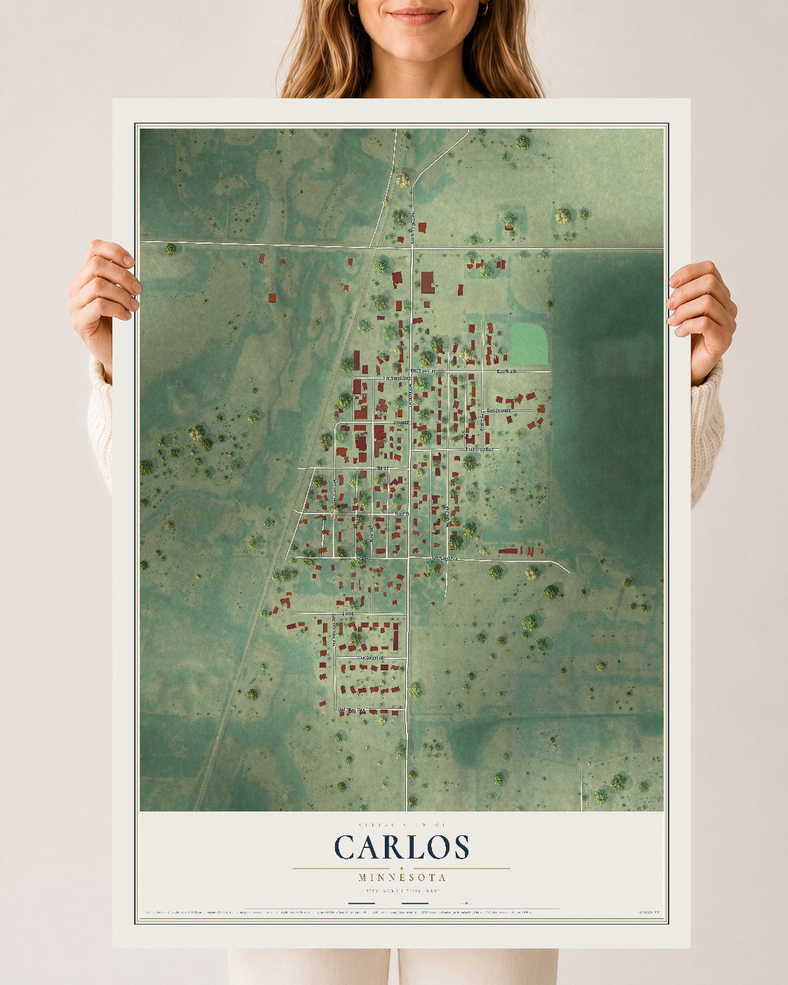 Map of Carlos, Minnesota, 24 x 36 inch unframed archival matte print