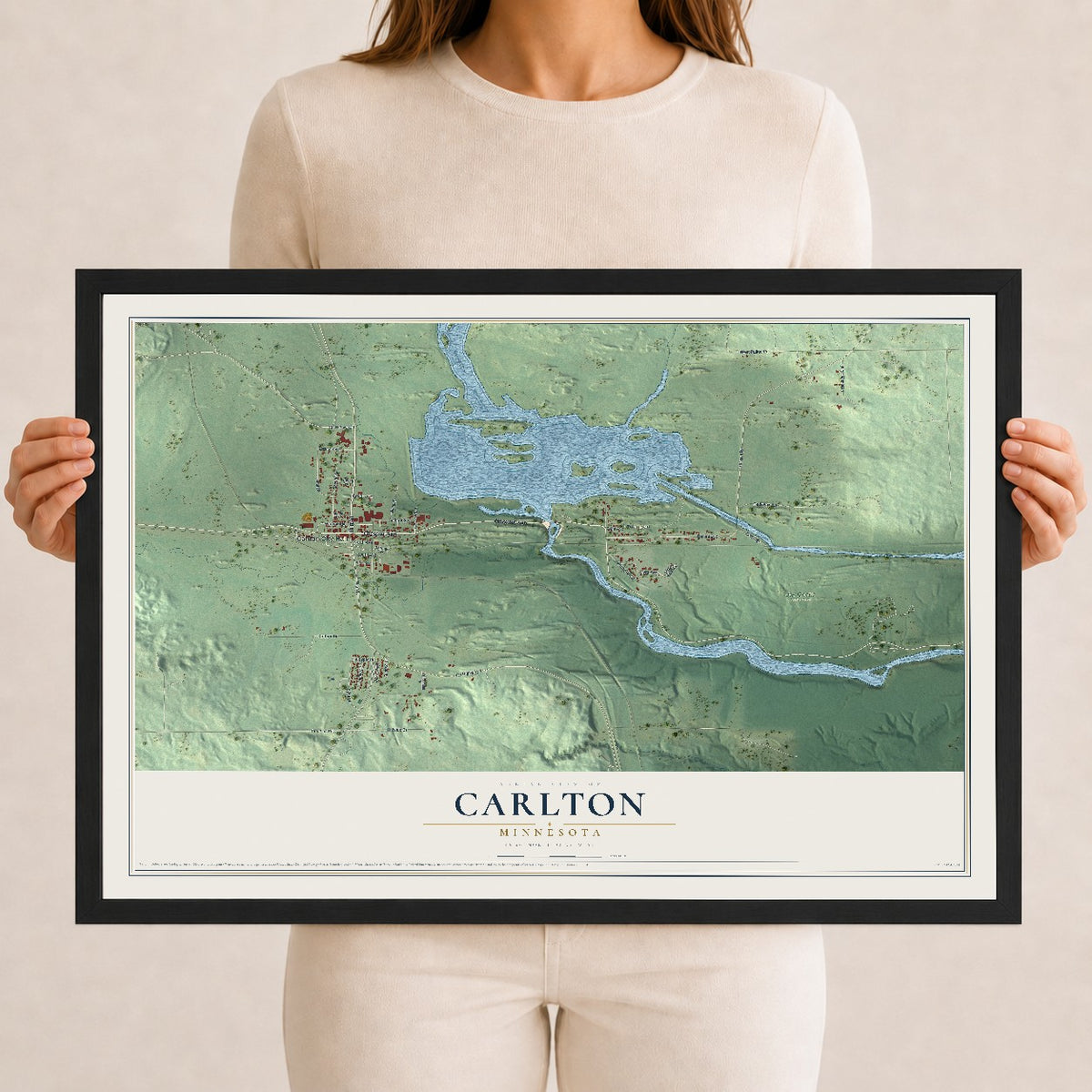 Map of Carlton, Minnesota, 12 x 18 inch print in a black wood frame