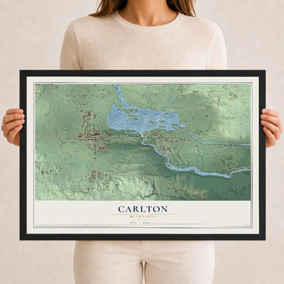 Map of Carlton, Minnesota, 12 x 18 inch print in a black wood frame