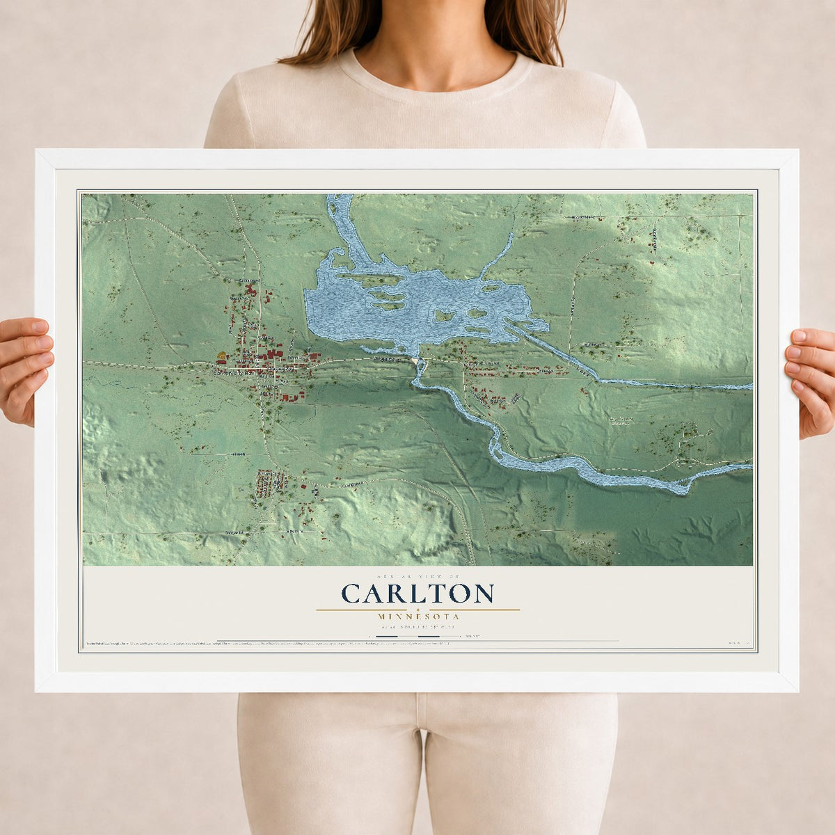 Map of Carlton, Minnesota, 18 x 24 inch print in a white wood frame