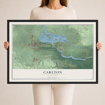 Map of Carlton, Minnesota, 24 x 36 inch print in a black wood frame