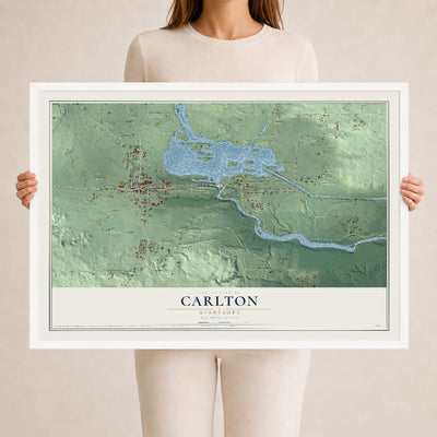 Map of Carlton, Minnesota, 24 x 36 inch print in a white wood frame
