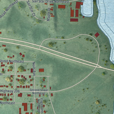 Second close-up of the map of Cass Lake, Minnesota print showing more streets and buildings