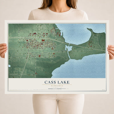 Map of Cass Lake, Minnesota, 18 x 24 inch unframed archival matte print