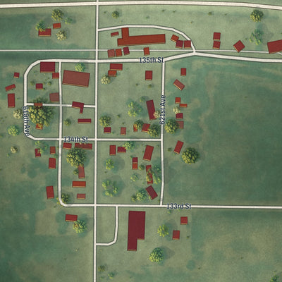 Close-up of the map of Cedar Mills, Minnesota print showing street and building detail