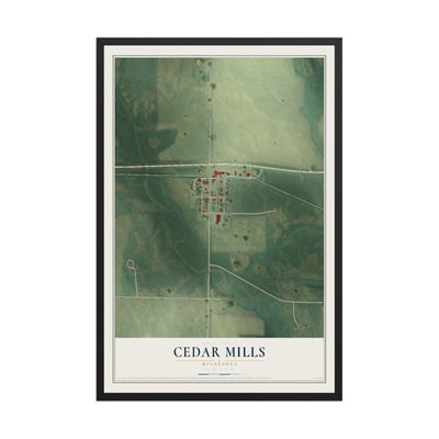 Map of Cedar Mills, Minnesota, 12 x 18 inch print in a black wood frame