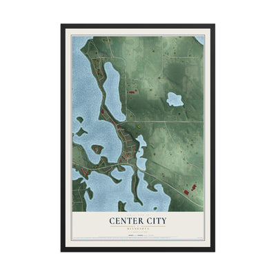 Map of Center City, Minnesota, 12 x 18 inch print in a black wood frame