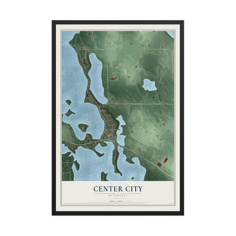Map of Center City, Minnesota, 12 x 18 inch print in a black wood frame