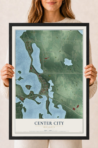 Map of Center City, Minnesota, 18 x 24 inch print in a black wood frame