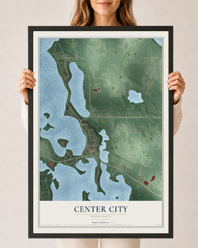 Map of Center City, Minnesota, 24 x 36 inch print in a black wood frame