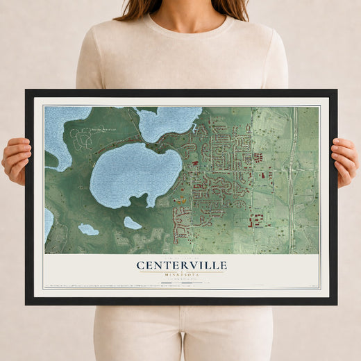 Map of Centerville, Minnesota, 12 x 18 inch print in a black wood frame