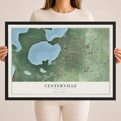 Map of Centerville, Minnesota, 18 x 24 inch print in a black wood frame