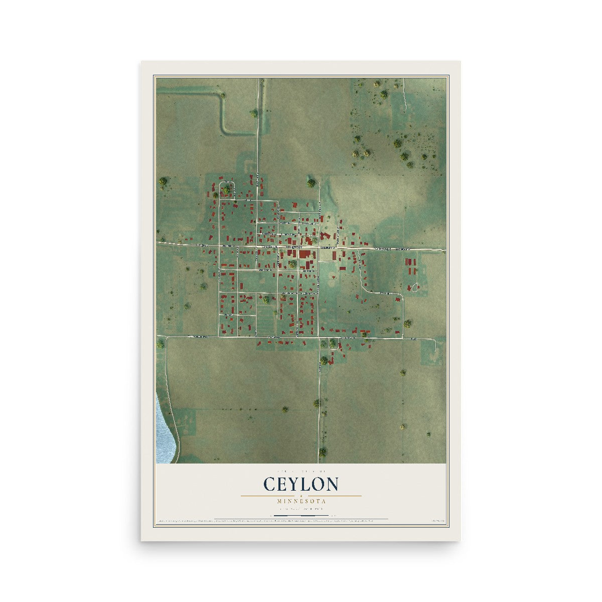Map of Ceylon, Minnesota, 12 x 18 inch unframed archival matte print