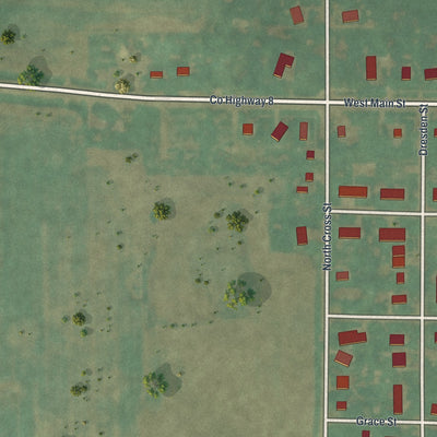 Second close-up of the map of Ceylon, Minnesota print showing more streets and buildings