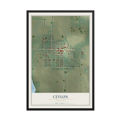 Map of Ceylon, Minnesota, 12 x 18 inch print in a black wood frame