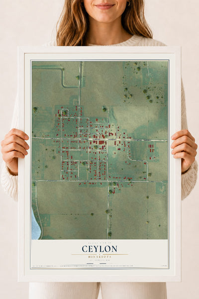 Map of Ceylon, Minnesota, 18 x 24 inch print in a white wood frame