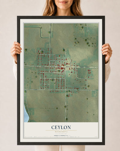 Map of Ceylon, Minnesota, 24 x 36 inch print in a black wood frame