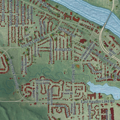 Second close-up of the map of Champlin, Minnesota print showing more streets and buildings