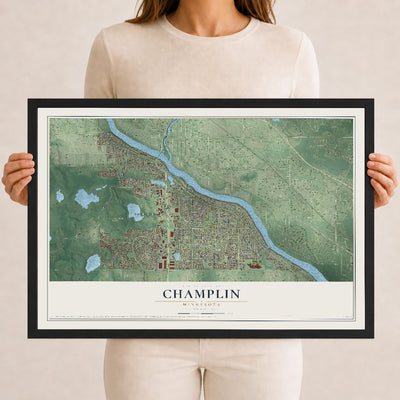 Map of Champlin, Minnesota, 12 x 18 inch print in a black wood frame