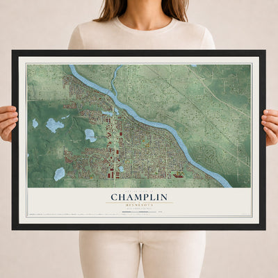 Map of Champlin, Minnesota, 18 x 24 inch print in a black wood frame