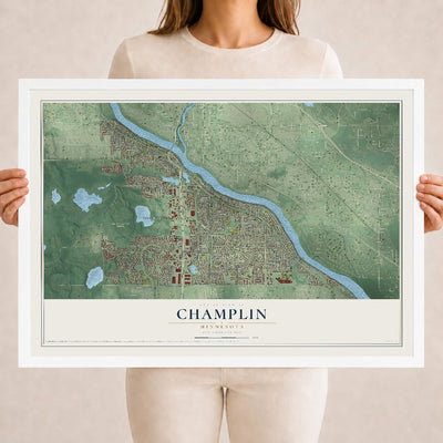 Map of Champlin, Minnesota, 18 x 24 inch print in a white wood frame