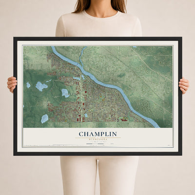Map of Champlin, Minnesota, 24 x 36 inch print in a black wood frame