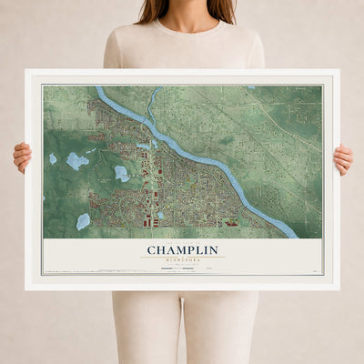 Map of Champlin, Minnesota, 24 x 36 inch print in a white wood frame