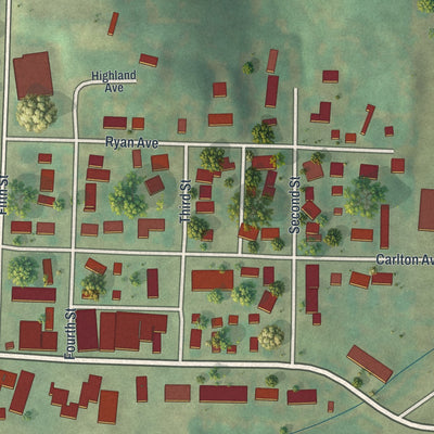 Close-up of the map of Chandler, Minnesota print showing street and building detail