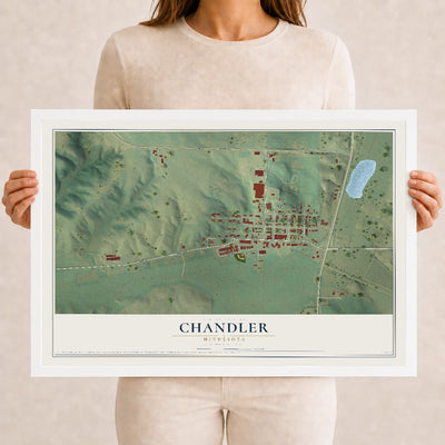 Map of Chandler, Minnesota, 12 x 18 inch print in a white wood frame