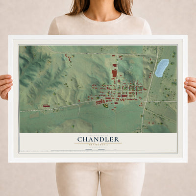 Map of Chandler, Minnesota, 18 x 24 inch print in a white wood frame