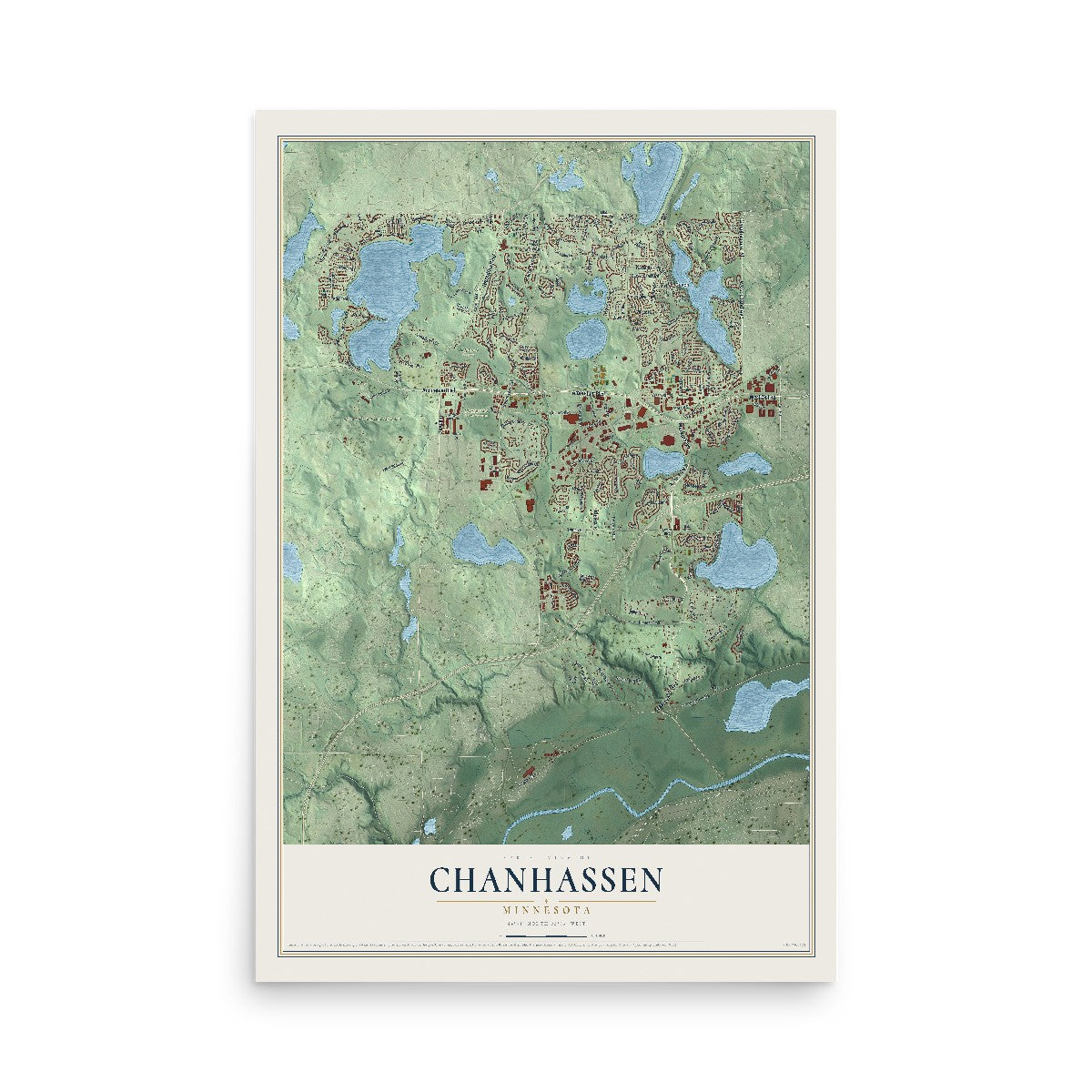 Map of Chanhassen, Minnesota, 12 x 18 inch unframed archival matte print