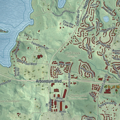 Second close-up of the map of Chanhassen, Minnesota print showing more streets and buildings