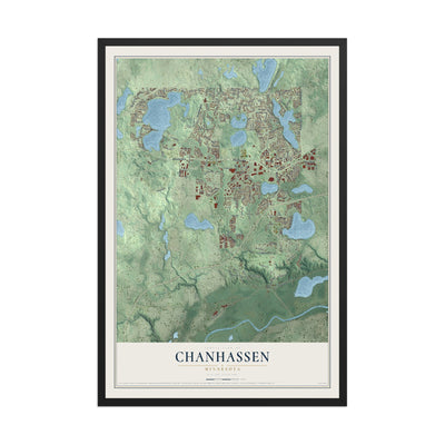 Map of Chanhassen, Minnesota, 12 x 18 inch print in a black wood frame