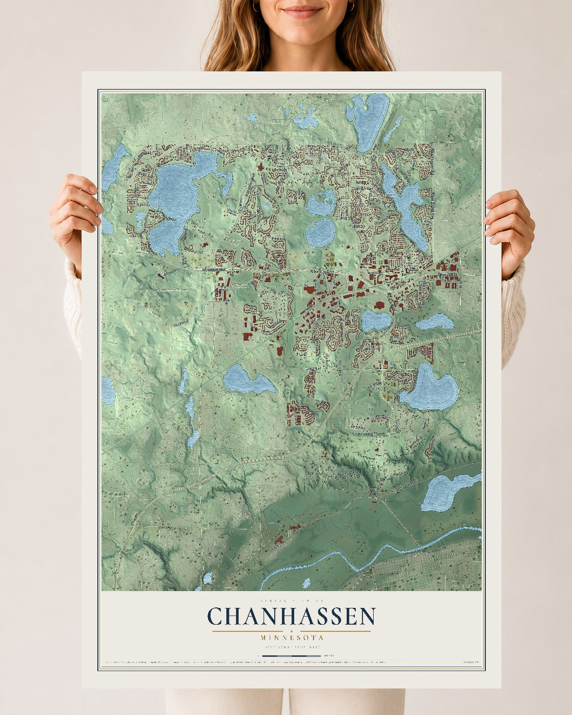 Map of Chanhassen, Minnesota, 24 x 36 inch unframed archival matte print