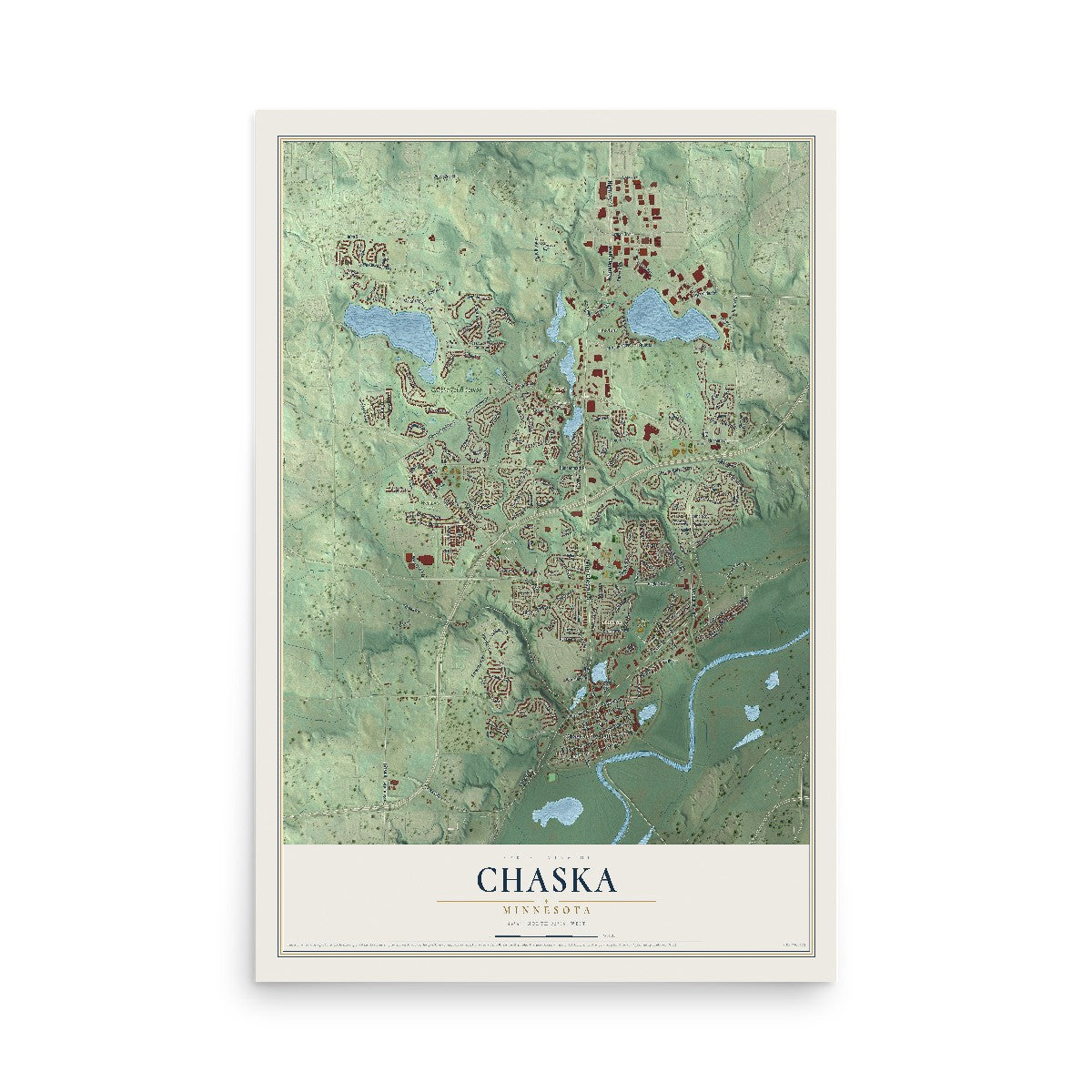 Map of Chaska, Minnesota, 12 x 18 inch unframed archival matte print