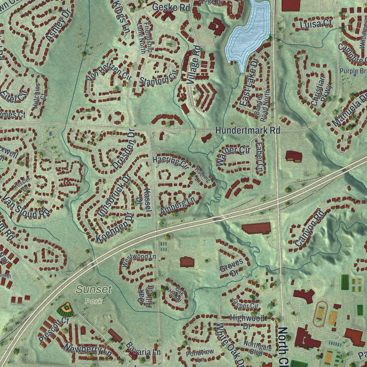 Close-up of the map of Chaska, Minnesota print showing street and building detail