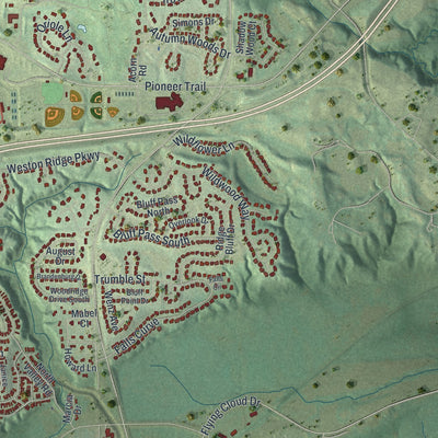 Second close-up of the map of Chaska, Minnesota print showing more streets and buildings