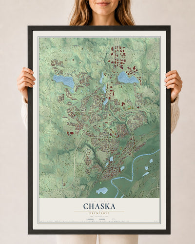Map of Chaska, Minnesota, 24 x 36 inch print in a black wood frame
