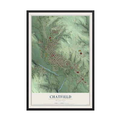 Map of Chatfield, Minnesota, 12 x 18 inch print in a black wood frame